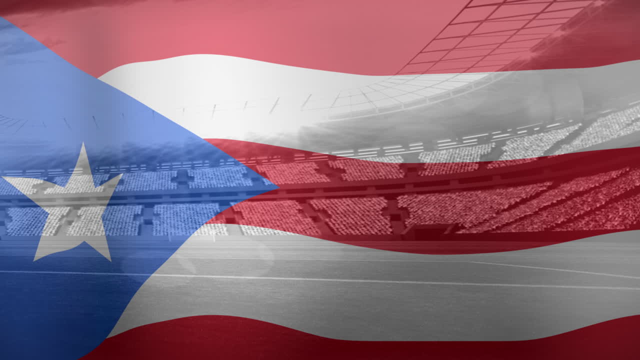 Animazione della bandiera di Cuba sopra uno stadio sportivo