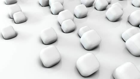 abstract 3d shapes white cubes flying on soft surface. 4k render animatioon. looping footage.