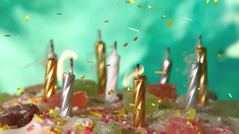 candles on a birthday cake and confetti