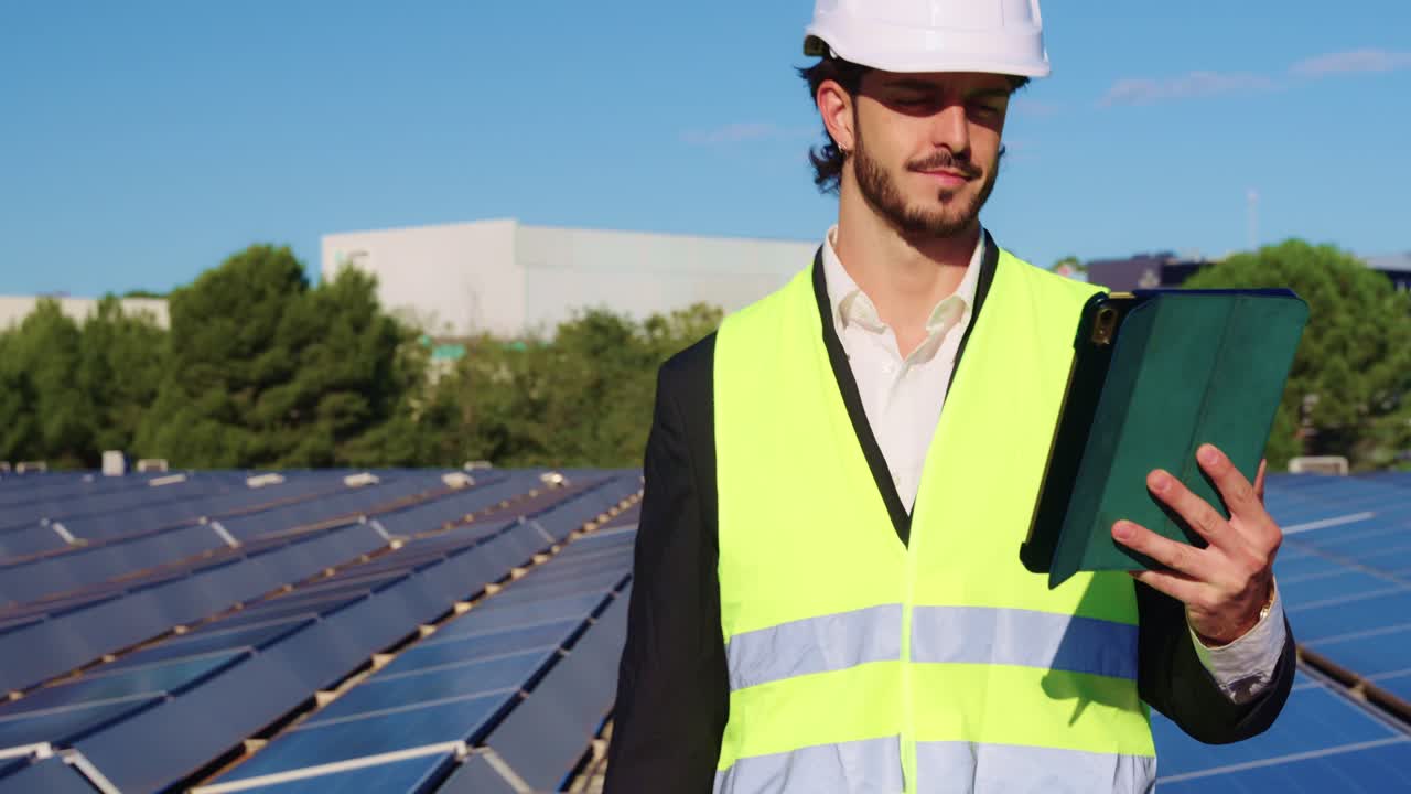 ingeniero inspeccionando paneles solares