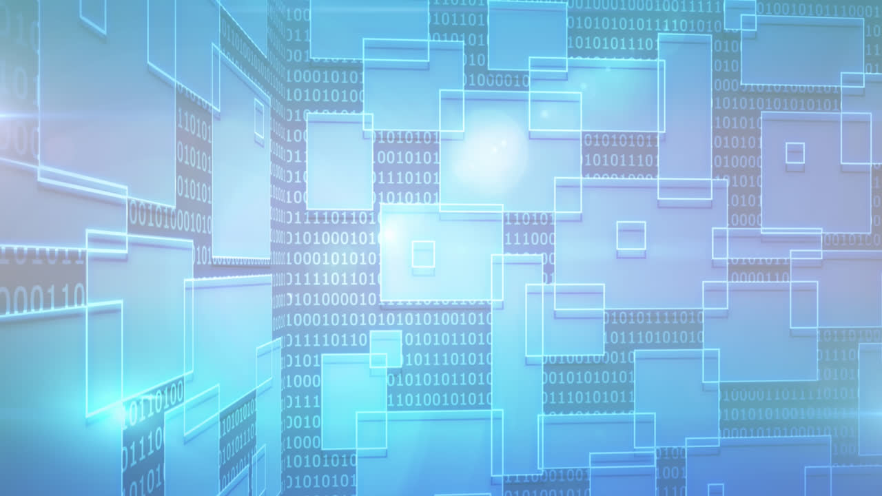 Animation of data processing over shapes on white background