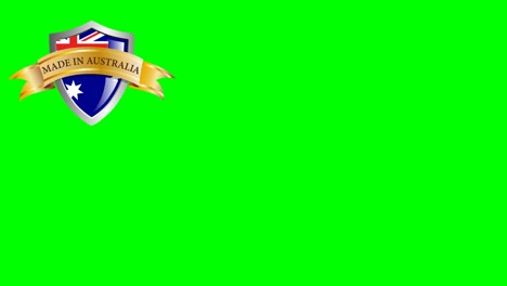 made in australia, shield with flag and ribbon with text. chroma key with copy space. 2d animation. clip footage 4k for gif