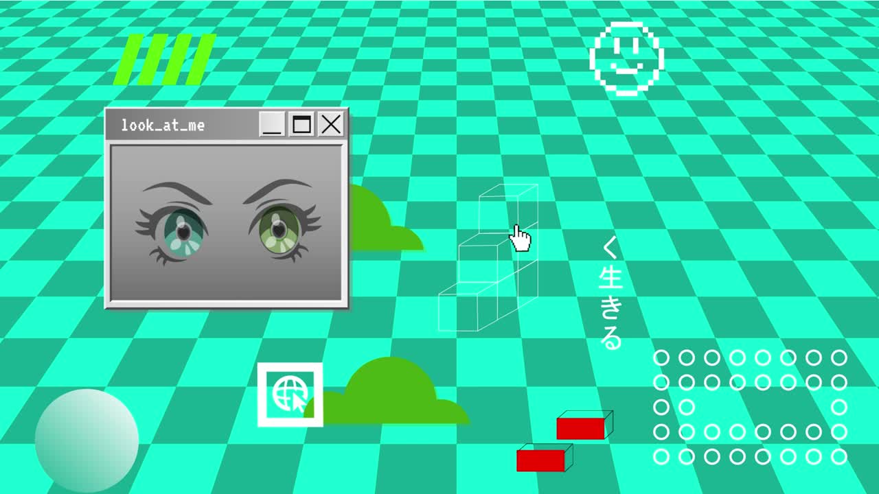 Retro Vaporwave Poster With User Interface Elements and Cartoon Illustrations. Trendy Old Aesthetic Background. 2D Animation.