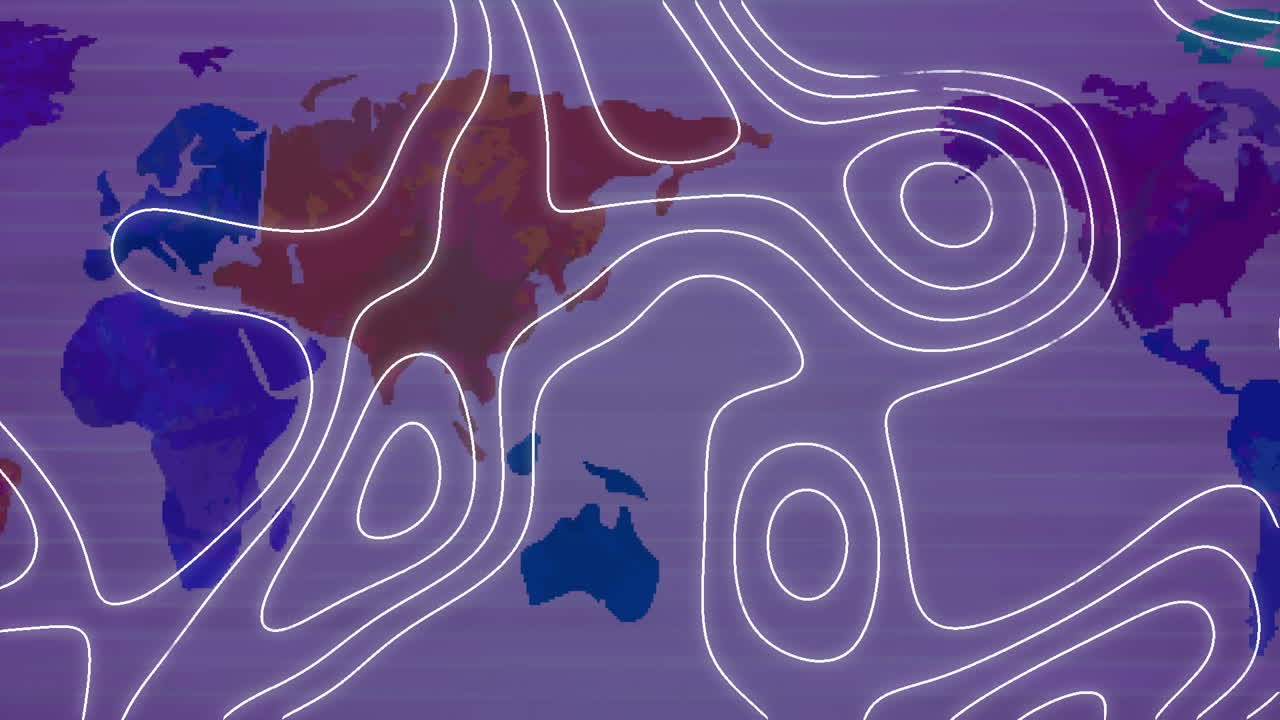 세계 지도 위의 색 지도 선의 애니메이션