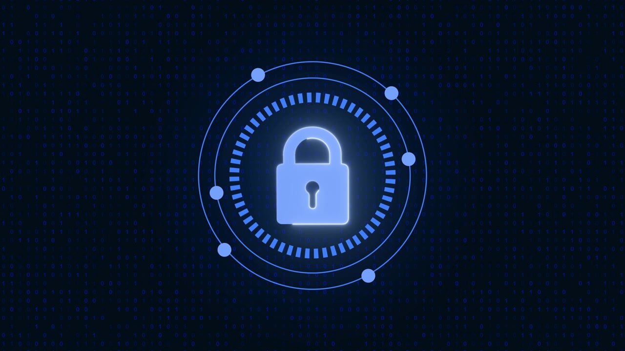 Digital Security Padlock Icon with Binary Code Background