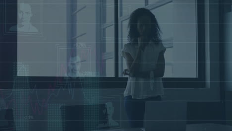 animation of financial data processing over biracial businesswoman