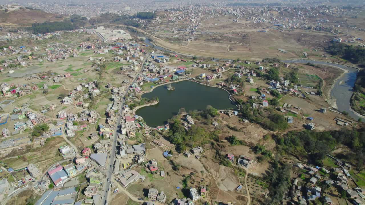 Aerial view of Taudaha Lake in Kathmandu