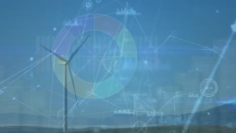 animation of financial data processing over wind turbine