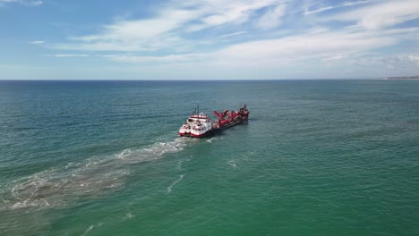 Aerial-View-of-Trailing-Suction-Hopper-Dredger-On-Sea-In-Del-Mar,-San-Diego,-California