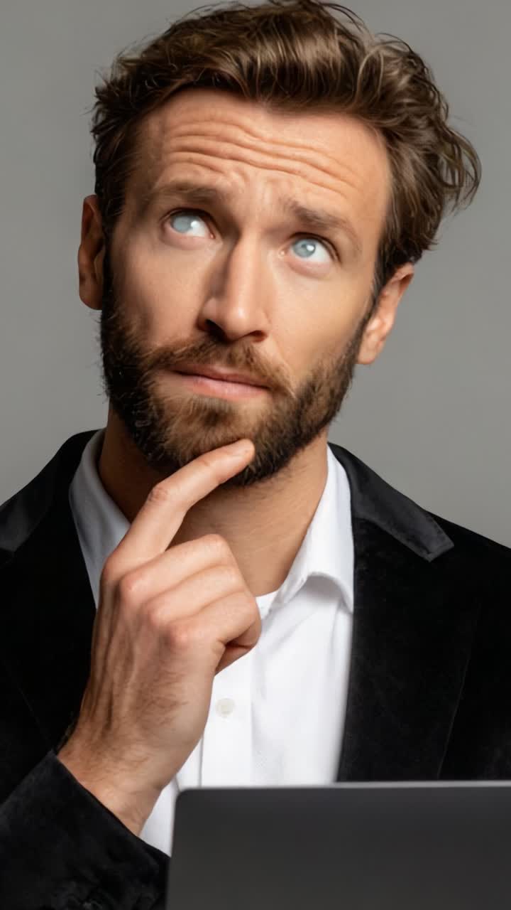 A Thoughtful Man Deep in Contemplation, Exploring Ideas and Insights While Engaged with His Laptop in a Professional Setting