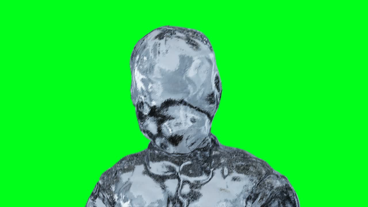 hielo, animación de personajes de glass man. aislado en pantalla verde.