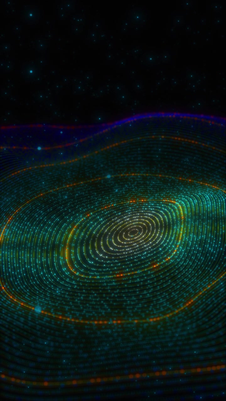 Abstract luminous contour wave concentric rings particle trails cosmic depth forms digital field