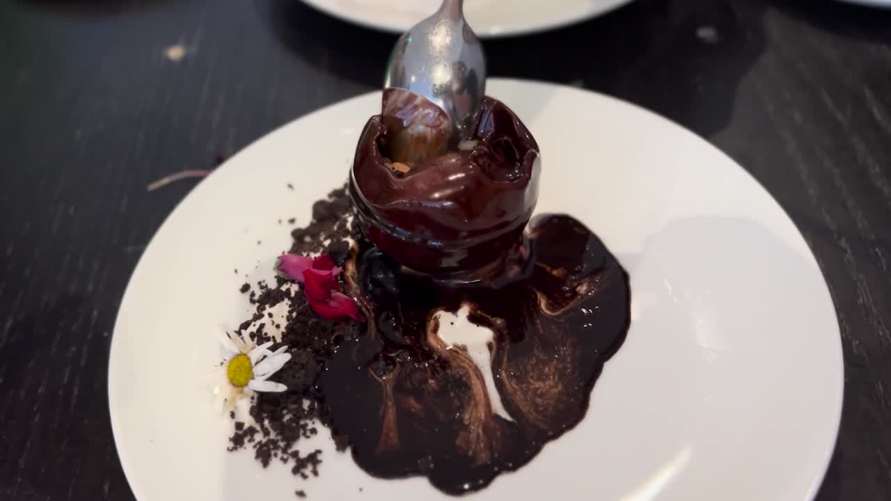 Elegant Chocolate Dessert on White Plate