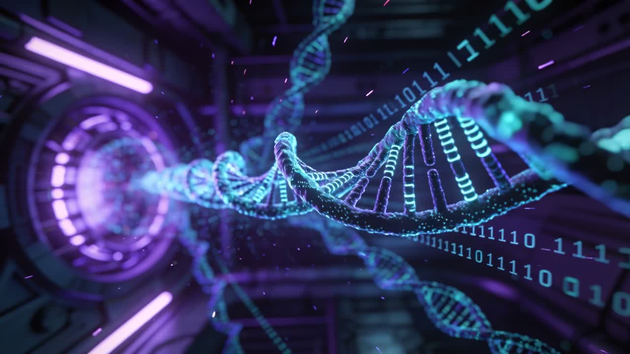 Forming digital double-helix emerging from portal, fragmenting and streaming for data transfer bits
