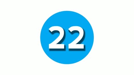 number 22 twenty two sign symbol animation motion graphics on blue circle white background,cartoon video number for video elements