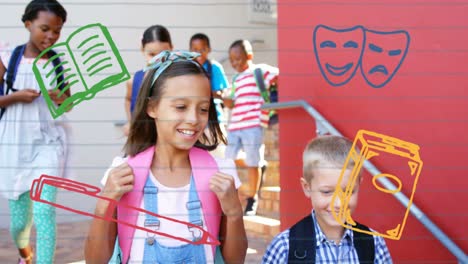 animation of school icons over school children at school