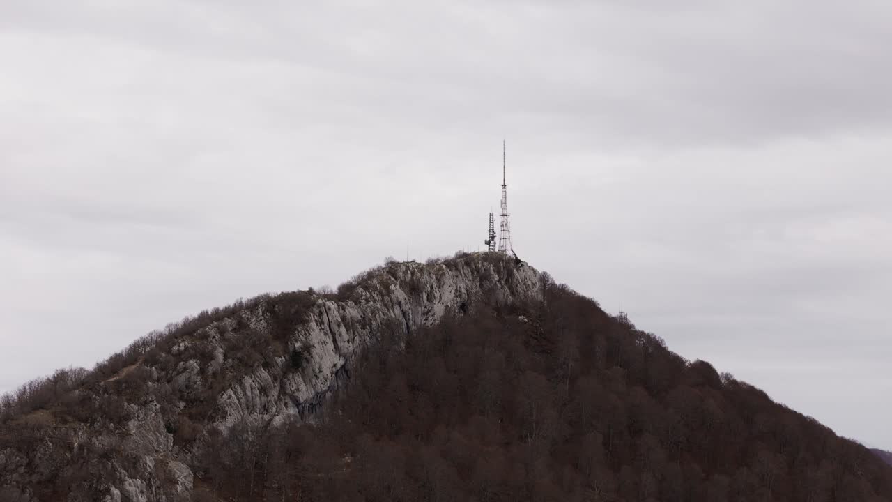 Mountainous view near Tirana, Albania with cloudy skies and antenna