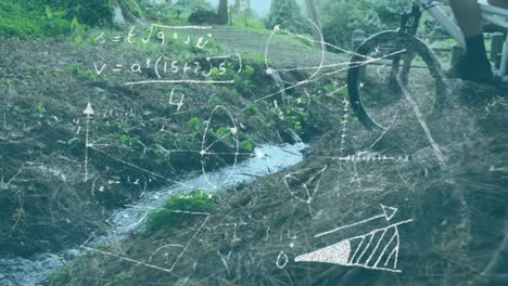 Mathematical-equations-and-diagrams-against-man-cycling-in-the-forest