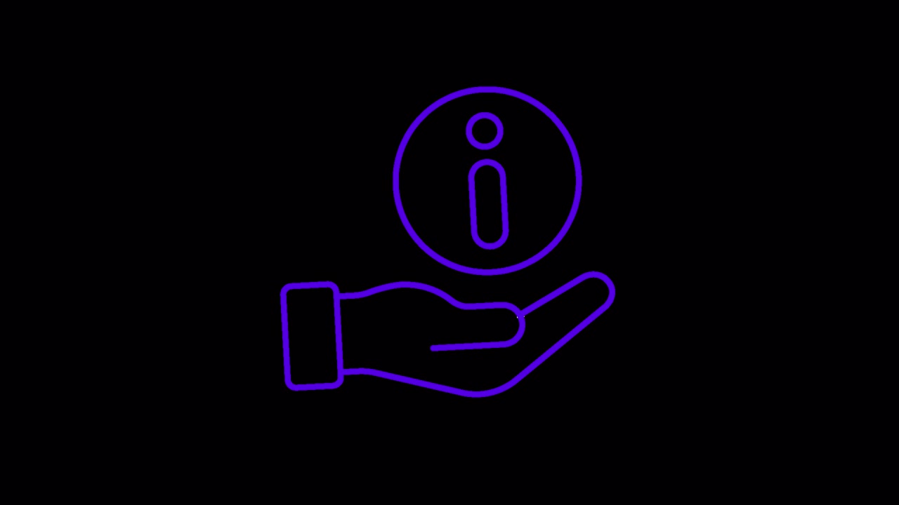 Mano animata in stile line art che tiene un'icona di informazione