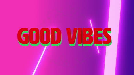 animation of good vibes text banner against neon lines against purple gradient background