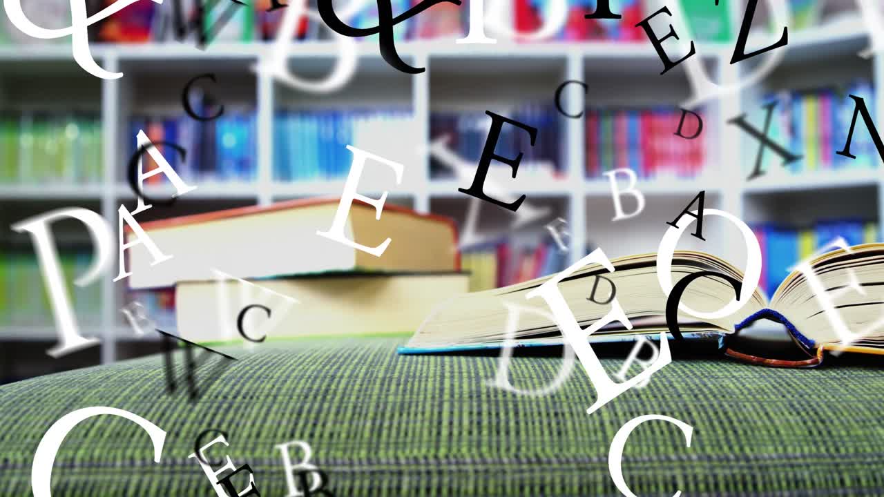 도서관 에 있는 책 들 위 에 있는 편지 들 의 애니메이션