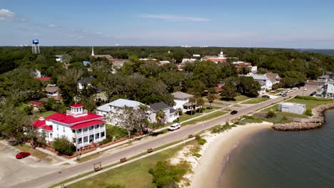 aerial push in to southport nc, north carolina