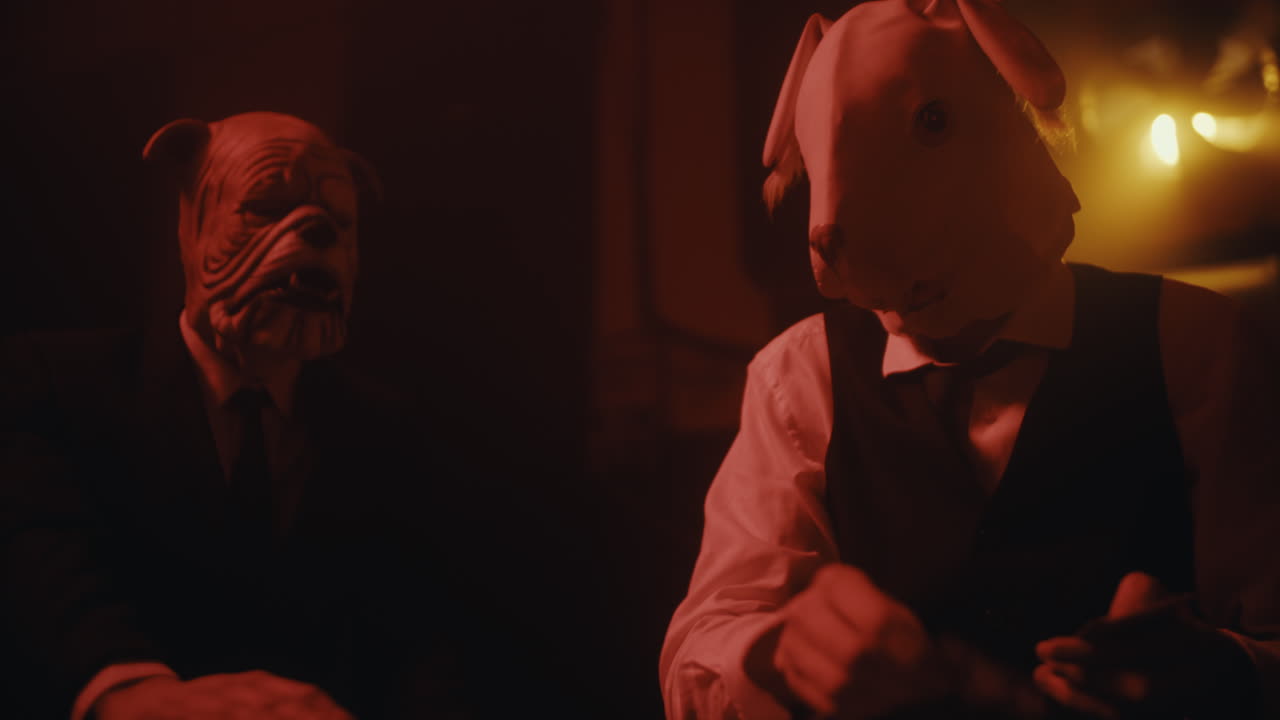 Men in Animal Masks at a Bar