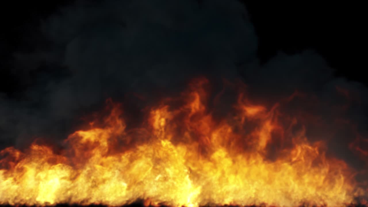 combustible encendido con grandes cantidades de humo negro. una llama fuerte con humo espeso. fuego con humo negro en un fondo aislado. animación en el fondo con canal alfa.