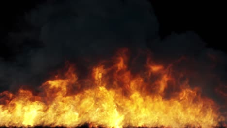 combustible encendido con grandes cantidades de humo negro. una llama fuerte con humo espeso. fuego con humo negro en un fondo aislado. animación en el fondo con canal alfa.