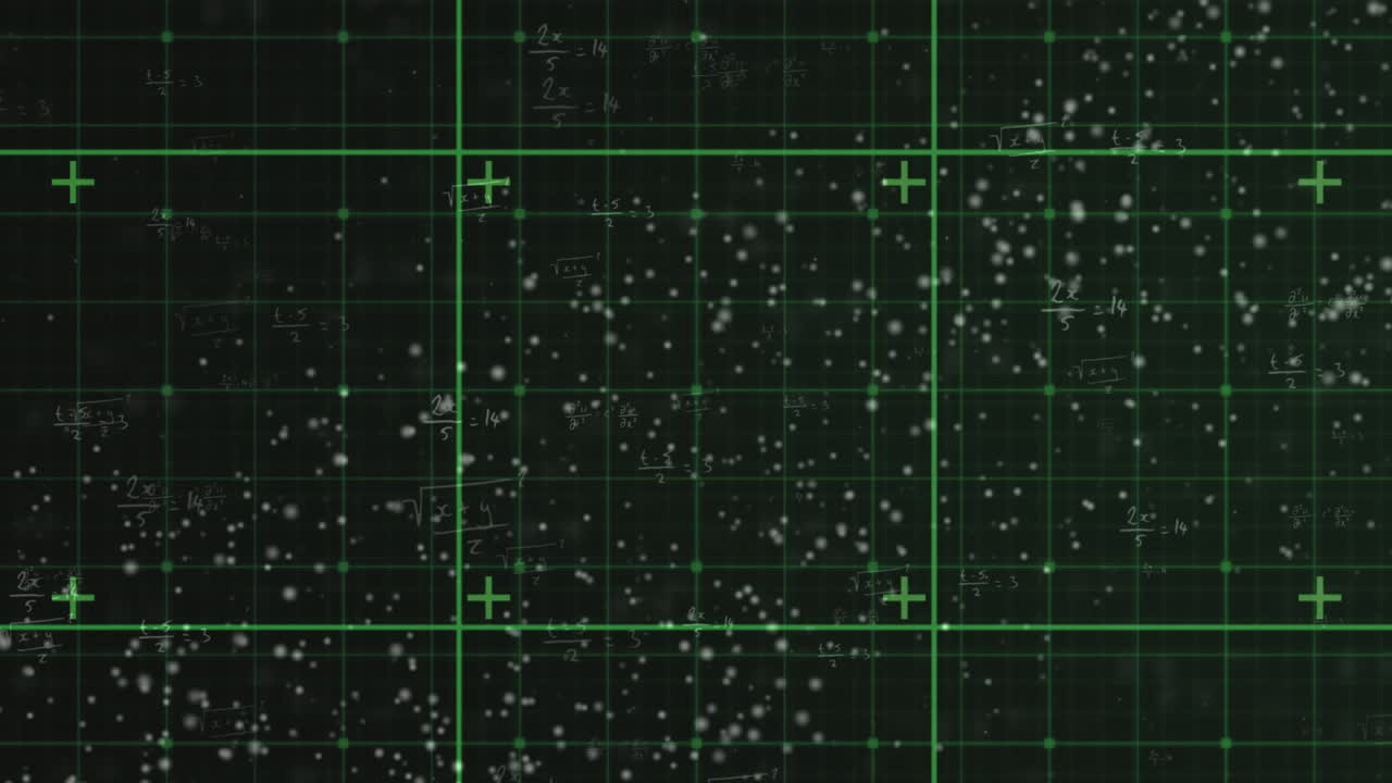 dna 가닥의 애니메이션과 검은색 배경의 그리드 상의 데이터 처리