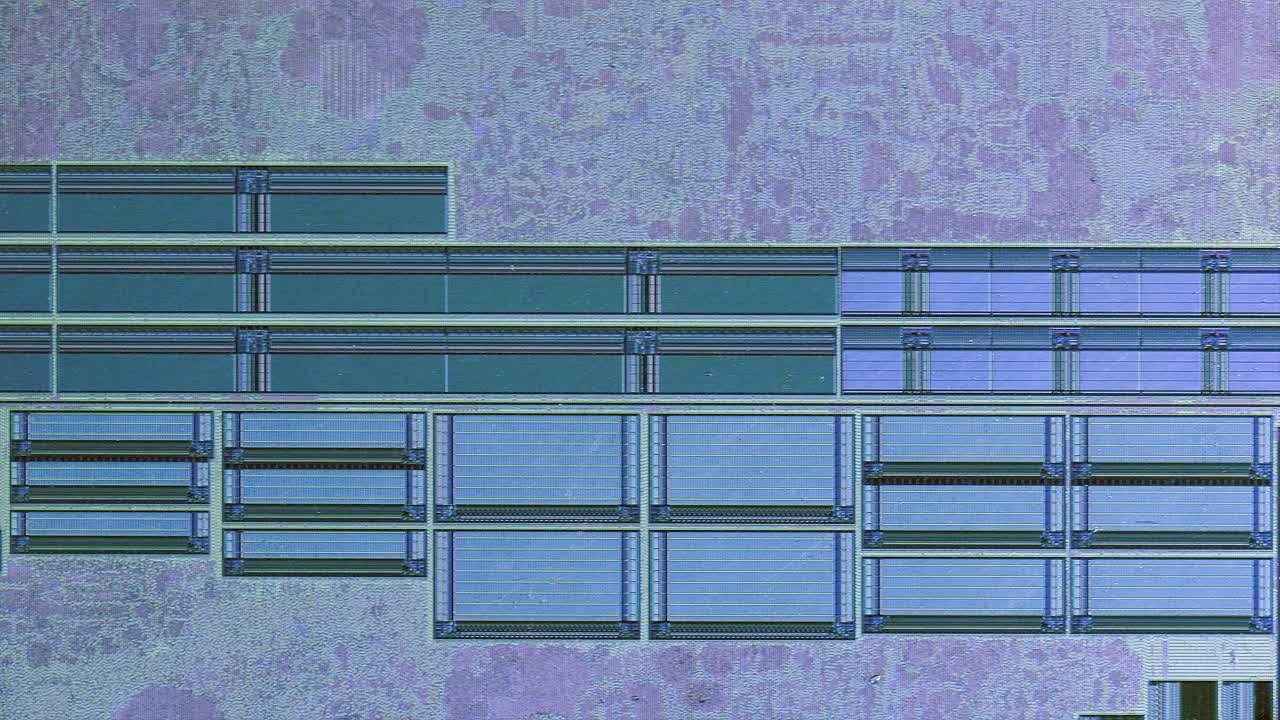 Microchip integrated circuit architecture under microscope