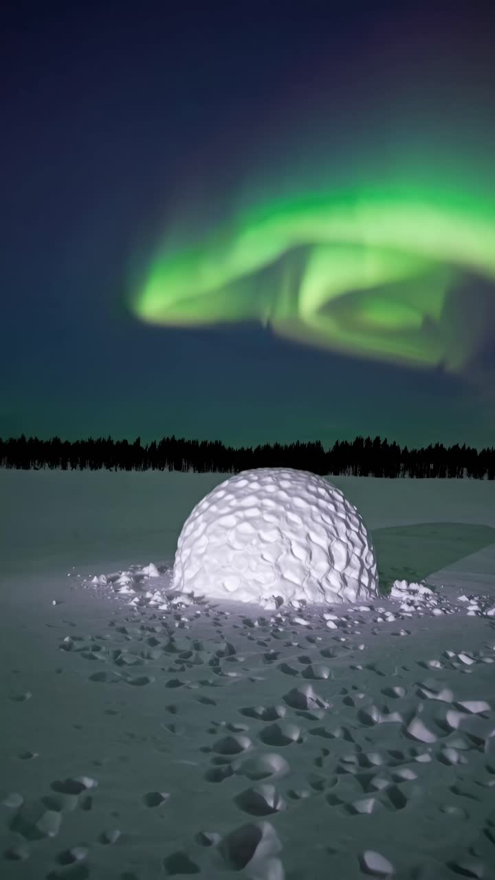 A mesmerizing video scene of an igloo under the Northern Lights