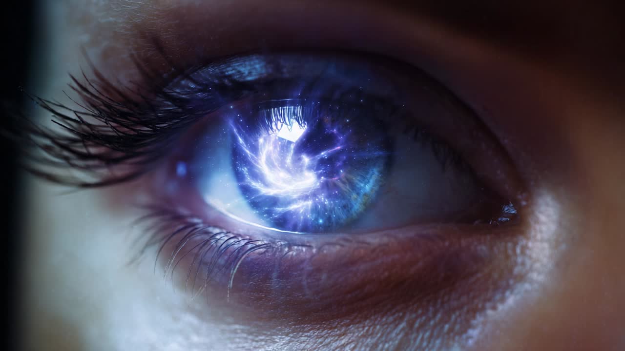 A Close-Up Visualization of an Eye Capturing an Enigmatic Cosmic Spiral, Depicting a Mysterious Universe Inside the Iris, Merging Human Emotion with Stellar Wonder and Imagination