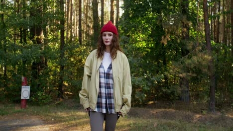 woman walking in a forest