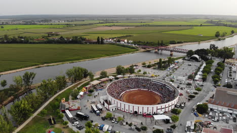 4k drone footage of a bullfight ring in portugal