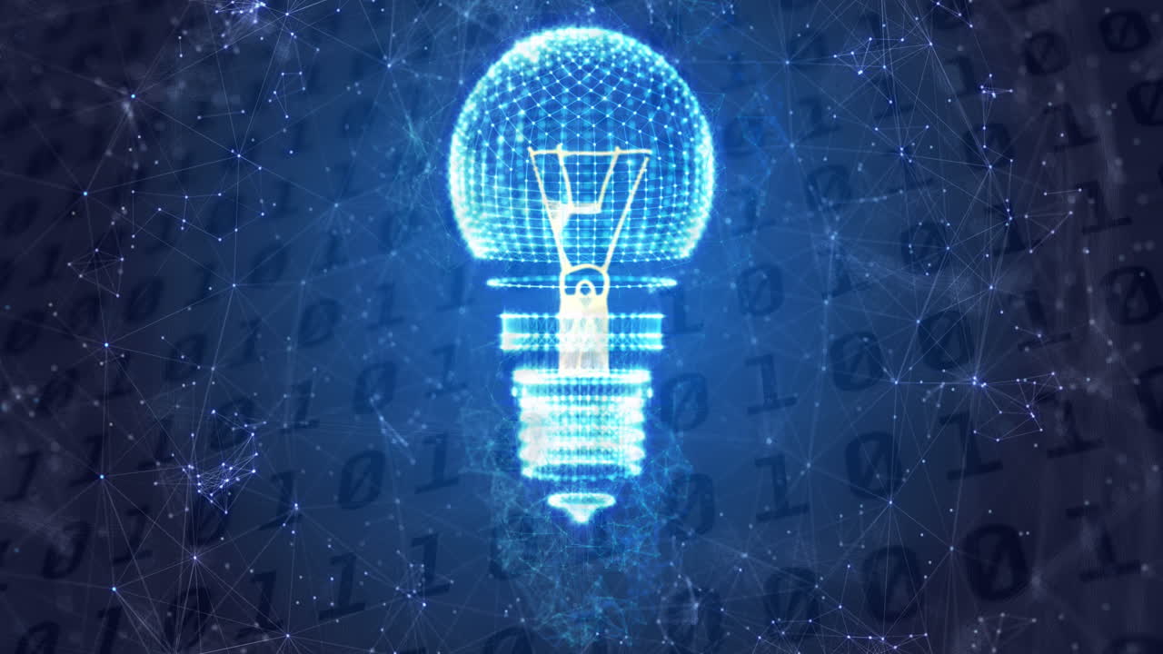 Animation av glödlampa och binär databehandling.