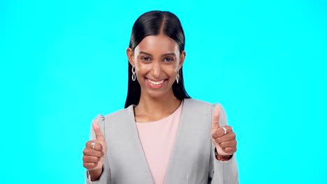 thumbs up, happy and studio woman with business