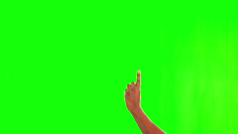 pantalla verde, mano y apuntando para la presentación
