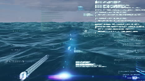 animation of digital data processing over water