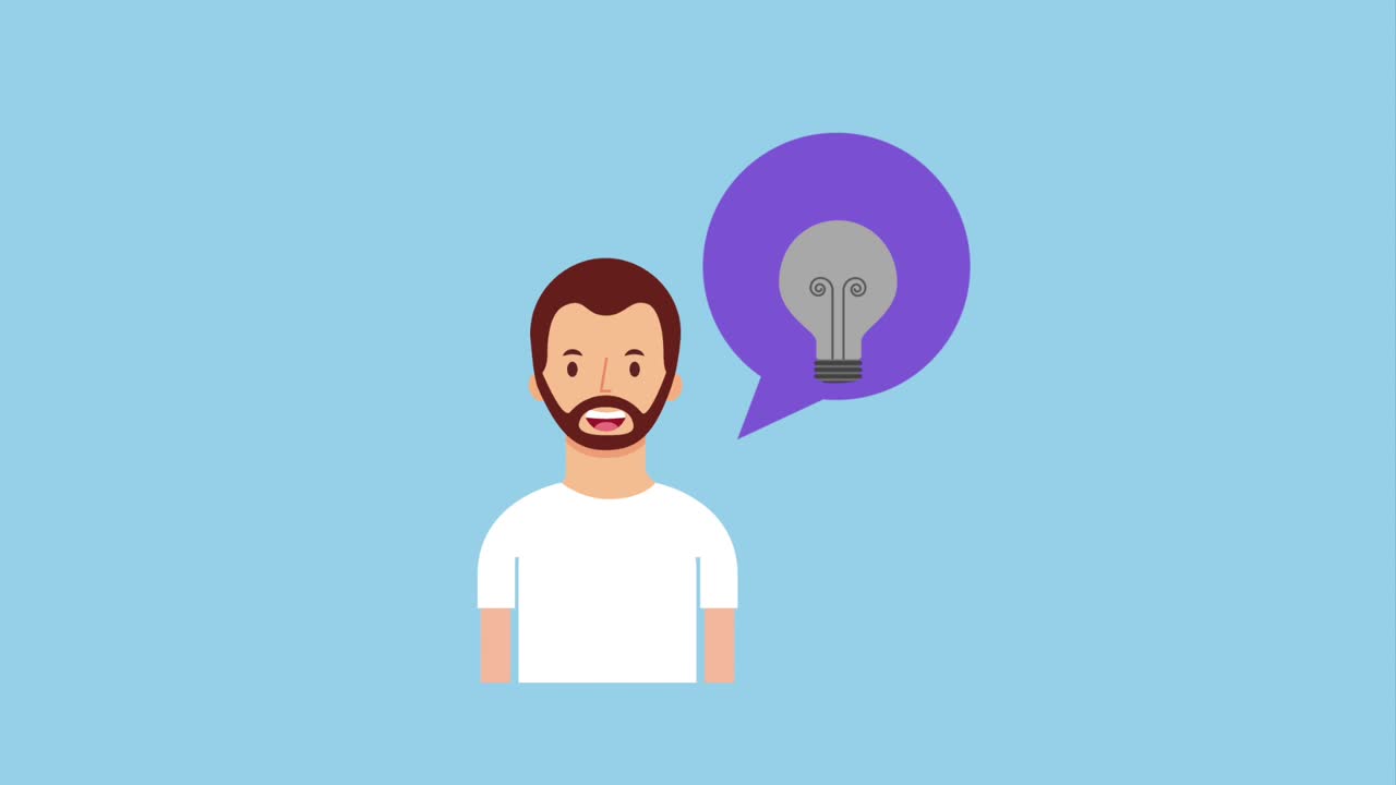 bearded man turning on off bulb light in speech bubble