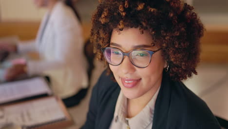face, office or happy woman typing on computer