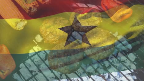 Animation-Der-Flagge-Ghanas-über-Burgern-Auf-Dem-Grill