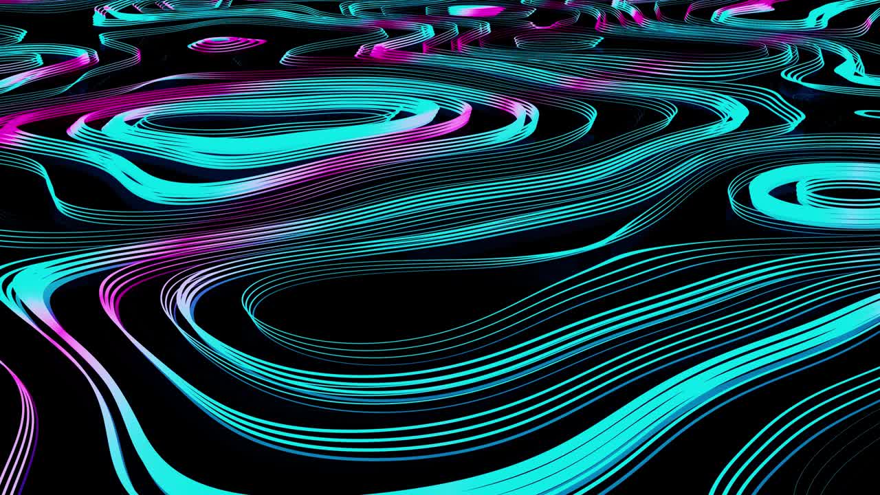 Stylish 3D Abstract Animation Color Wavy Smooth Wall. Concept Multicolor Liquid Pattern. Purple Blue Wavy Reflection Surface Macro. Trendy Colorful Fluid Abstraction Flow. Beautiful Gradient Texture