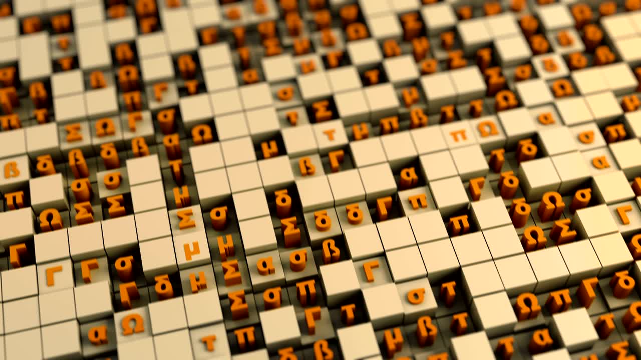 Random greek alphabet letter seamless loop 3D render animation
