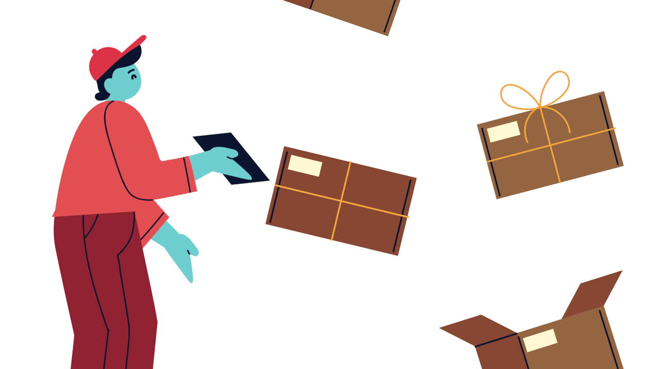 courier with tablet delivery service animation