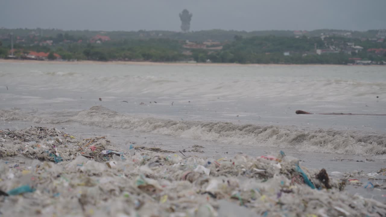 Plastic Pollution on a Beach in Bali