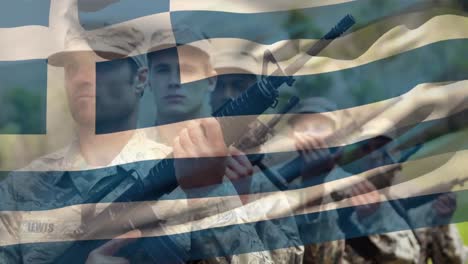 Animation-of-flag-of-greece-over-diverse-soldiers