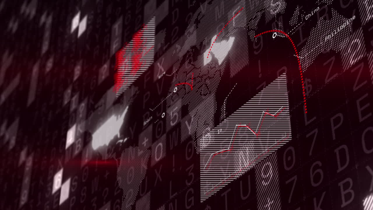 어두운 배경에 있는 데이터 처리에 대한 지구의 애니메이션