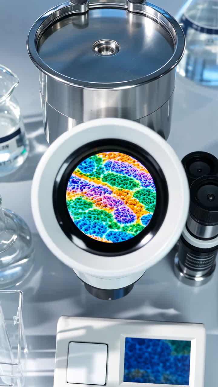 Microscopic View of Colorful Cells in a Laboratory Setting