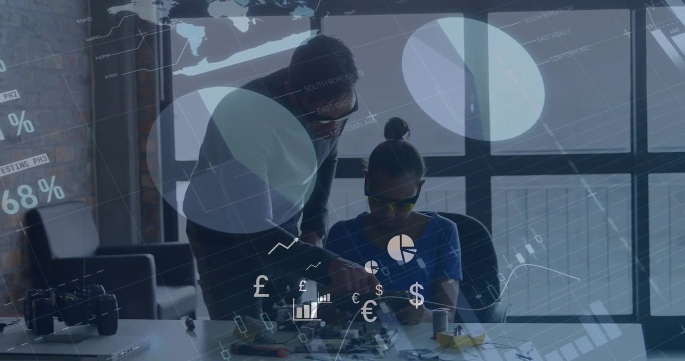 Engineers Collaborating on Robotics Project in Modern Office